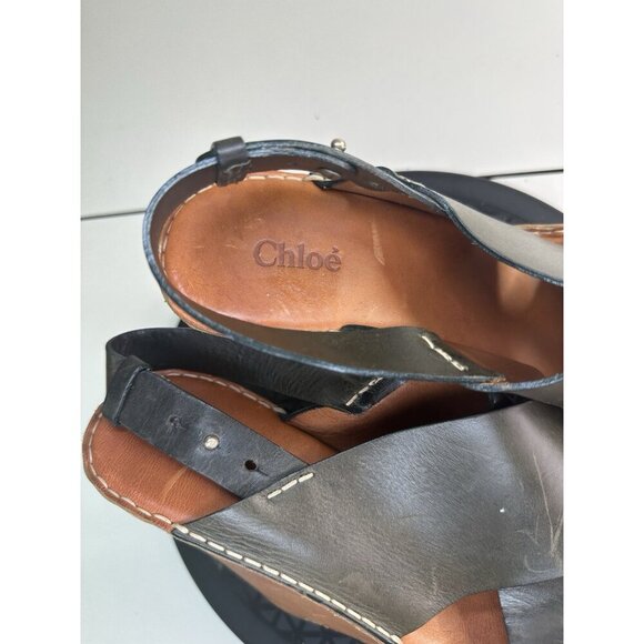 Chloe Womens Green Leather Platform Wedge Sandals Sz 40 / 9.5 - Picture 4 of 8